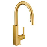 Brushed gold one-handle high arc pulldown kitchen faucet