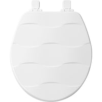 Mayfair Basket Weave Slow Close Round White Enameled Wood Toilet Seat