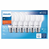 Philips A19 E26 (Medium) LED Bulb Soft White 60 Watt Equivalence 6 pk