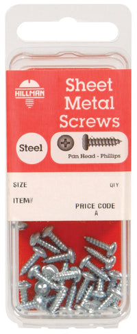 Hillman No. 8 x 5/8 in. L Phillips Pan Head Zinc-Plated Steel Sheet Metal Screws 16 pk (Pack of 10)