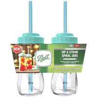 Ball Regular Mouth Sip Straw Contoured Jar 16 oz. 2 pk