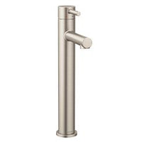 Brushed nickel one-handle high arc bathroom faucet