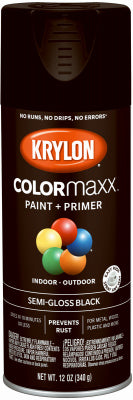 COLORmaxx Spray Paint + Primer, Semi-Gloss Black, 12-oz.