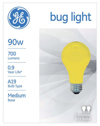 GE 90 watts A19 Incandescent Light Bulb 700 lumens Yellow A-Line 2 pk