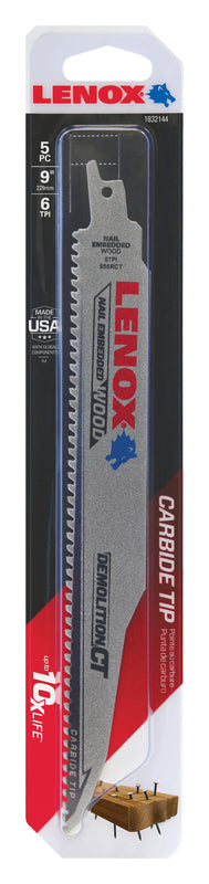 Lenox Demolition CT 9 in. Carbide Tipped Reciprocating Saw Blade 6 TPI 5 pk