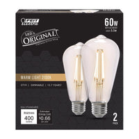 Feit ST19 E26 (Medium) Filament LED Bulb Warm Candle Light 60 Watt Equivalence 2 pk