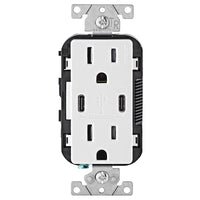 Leviton Decora 15 amps 125 V Duplex and Type C White Outlet and USB Charger 5-15 R 1 pk