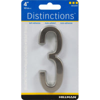 Hillman Distinctions 4 in. Silver Brushed Nickel Self-Adhesive Number 3 1 pc (Pack of 3)