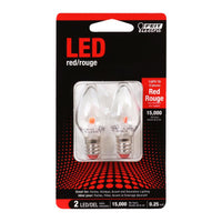 Feit Electric C7 E12 (Candelabra) LED Bulb Red 0.25 Watt Equivalence 2 pk