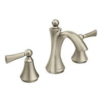 Brushed nickel two-handle high arc bathroom faucet