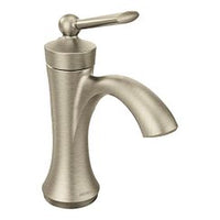 Brushed nickel one-handle high arc bathroom faucet