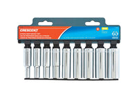 Crescent Assorted Sizes X 3/8 in. drive SAE 6 Point Deep Well Socket Set 9 pc