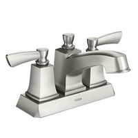 SPOT RESIST BRUSHED NICKEL TWO-HANDLE LOW ARC BATHROOM FAUCET