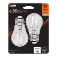 Feit White Filament E26 A15 Filament LED Bulb White 60 Watt Equivalence 2 pk