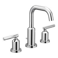 Chrome two-handle high arc bathroom faucet