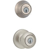 Kwikset Cove Brushed Entry Knob and Single Cylinder Deadbolt KW1 2-3/4 in.