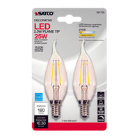 Satco CA10 E12 (Candelabra) LED Bulb Warm White 25 Watt Equivalence 2 pk