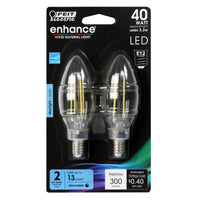 Feit Enhance B10 E12 (Candelabra) Filament LED Bulb Daylight 40 Watt Equivalence 2 pk