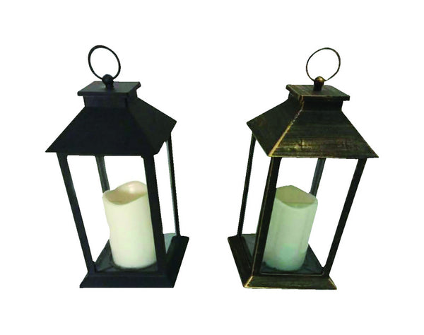Vintage Decorative Lanterns Battery Powered LED, with 6 Hours Timer,Indoor/ Outdoor,Small Lanterns Decor for Christmas,black-1pc 