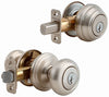 Kwikset SmartKey Juno Satin Nickel Knob and Single Cylinder Deadbolt KW1 1-3/4 in.