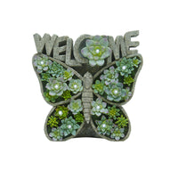 Meadow Creek Green Polyresin 10 in. H Welcome Butterfly Succulents Outdoor Solar Decor (Pack of 3)