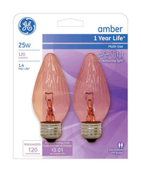 GE 25 watts F15 Incandescent Bulb 120 lumens Amber Decorative 2 pk