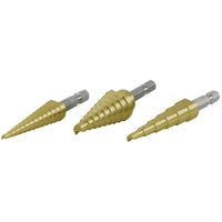 Performance Tool High Speed Steel Step Drill Bit Set Hex Shank 3 pc