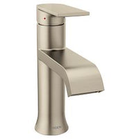 Brushed nickel one-handle high arc bathroom faucet