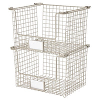 InterDesign Classico Silver Storage Basket Set 7.75 in. H X 12 in. W X 10 in. D Stackable