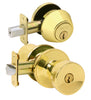 Schlage Byron Bright Brass Knob and Single Cylinder Deadbolt 1-3/4 in.