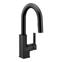 Matte black one-handle high arc pulldown bar faucet