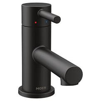 Matte black one-handle low arc bathroom faucet