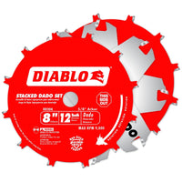 Diablo Perma-Shield Non-Stick Coating 12 Tooth Carbide Stacked Dado Saw Blade Set 8 Dia. x 5/8 in.