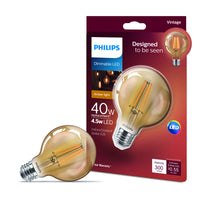 Philips G25 E26 (Medium) LED Bulb Amber Warm White 40 Watt Equivalence 1 pk