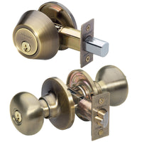 Master Lock Antique Brass Deadbolt and Entry Door Knob 1-3/4 in.