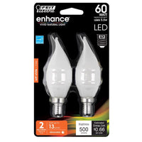 Feit CA10 (Flame Tip) E12 (Candelabra) LED Bulb Soft White 60 Watt Equivalence 2 pk