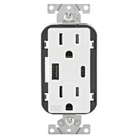 Leviton 15 amps 125 V USB White Outlet and USB Charger 5-15 R 1 pk