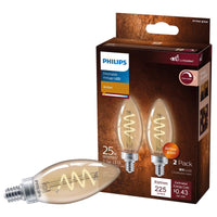 Philips B11 E12 (Candelabra) LED Bulb Amber 25 Watt Equivalence 2 pk