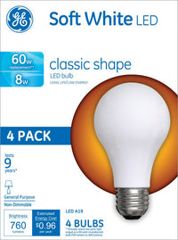 GE A19 E26 (Medium) LED Bulb Soft White 60 Watt Equivalence 4 pk