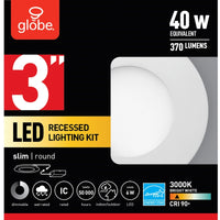 Globe Electric Designer Luminaire Series Frost White 3 in. W Metal LED Canless Recessed Downlight 6