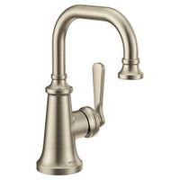 Brushed nickel one-handle high arc bathroom faucet