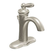 Brushed nickel one-handle high arc bathroom faucet