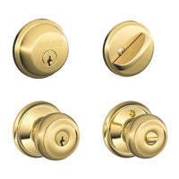 Schlage Bright Brass Knob and Single Cylinder Deadbolt 1-3/4 in.