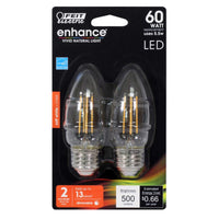 Feit Enhance B10 E26 (Medium) Filament LED Bulb Soft White 60 Watt Equivalence 2 pk