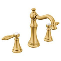 Brushed gold two-handle high arc bathroom faucet