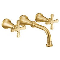 Brushed gold two-handle wall mount bathroom faucet