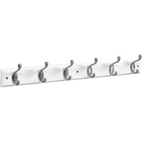 B8170 27â€ x 2-3/4" x 3/5" Hookrail with 6 Coat Hooks - Satin Nickel with White Rail