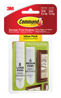 3M Command White Picture Hanging Strips 16 lb 8 pk