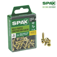 SPAX No. 8 x 3/4 in. L Phillips/Square Flat Head Yellow Zinc Steel Multi-Purpose Screw 35 each