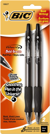 Bic VLGBP21-BLK Black Velocity Bold Ball Pen 2 Count (Pack of 6)